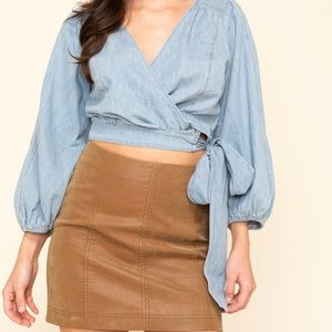 Free People Sophie Denim Wrap Crop Top szL